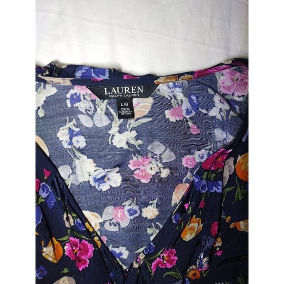 Lauren Ralph Lauren Black Label Shianeta Floral Print Tie Blouse Small Womens L/ - Picture 5 of 11